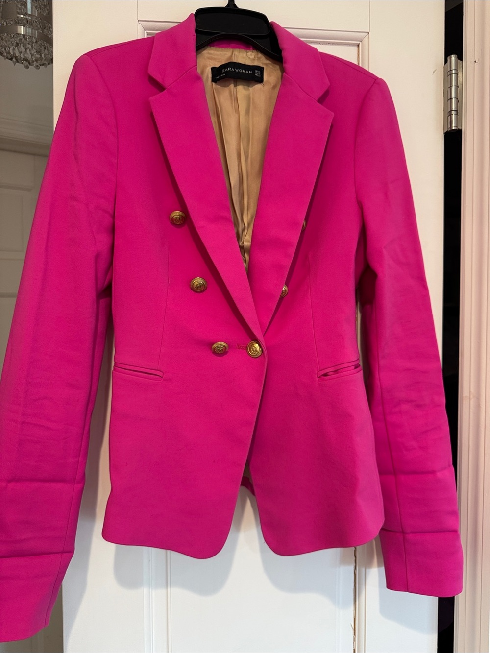 Zara Fuchsia Double-Breasted Blazer with Gold Buttons